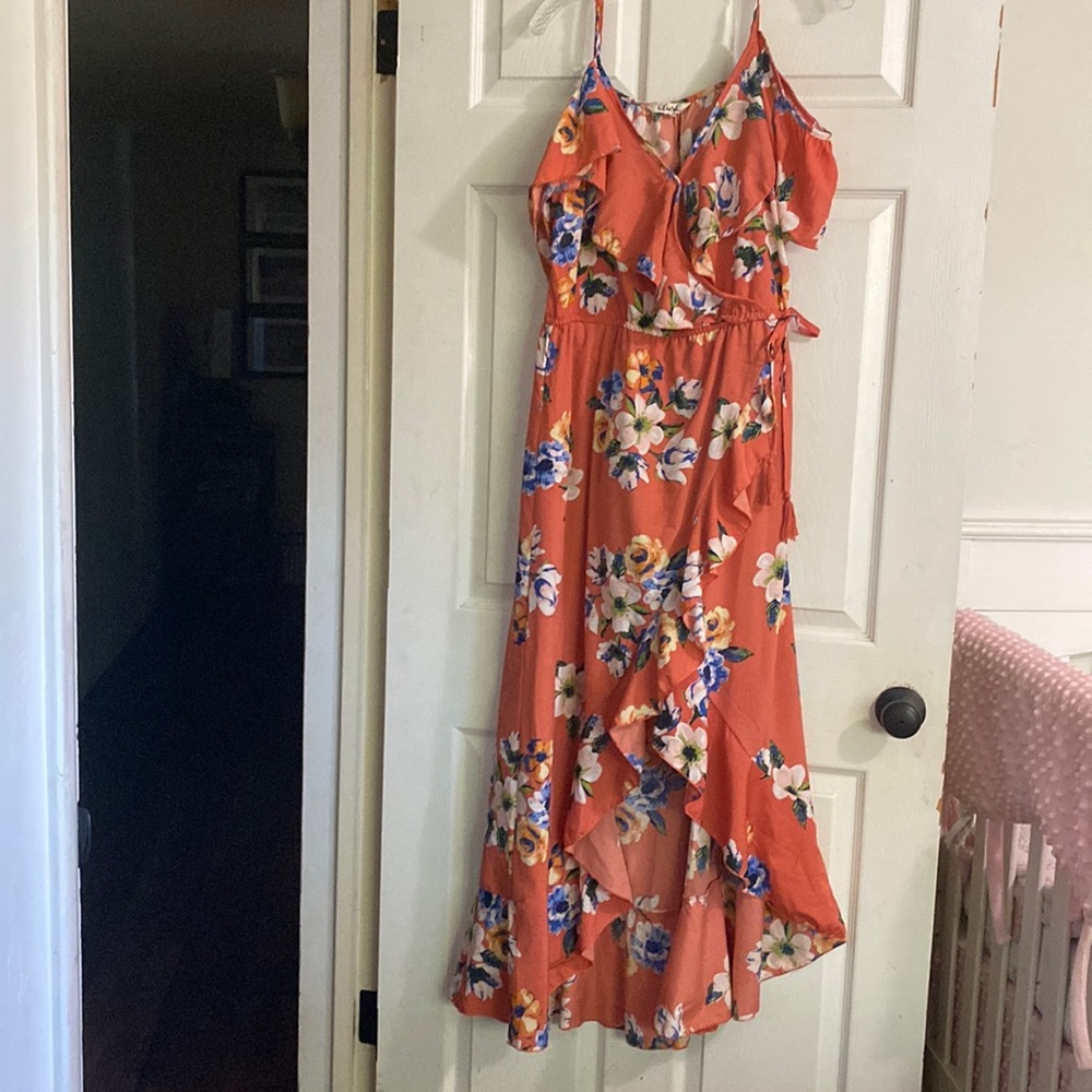 Off the shoulder Summer maxi hi-low dress with ruffles
